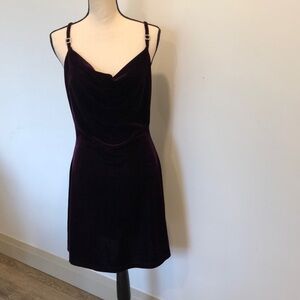 la vie en rose velvet dress burgundy purple mini with faux diamond strap  SZ S